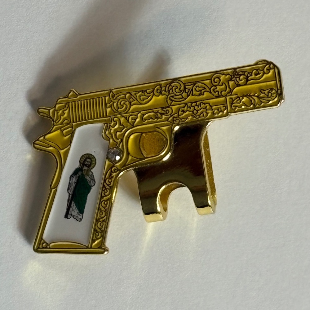 Judas St Jude Gold Gun Hat Blip Hats Fitted New Era Glock Pistol Religious Pin
